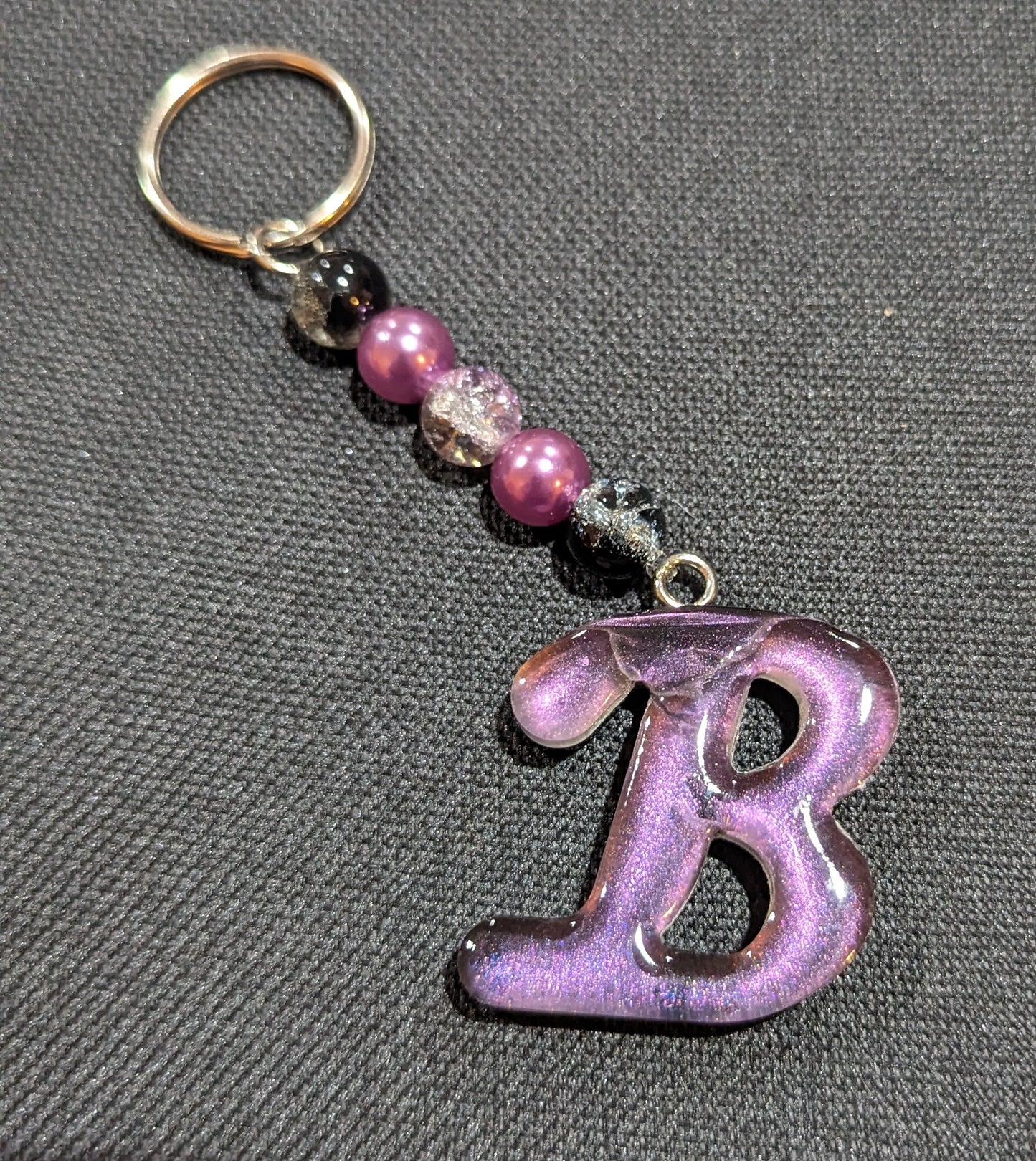B letter Pinkish swirl multi-colored beaded Keychain