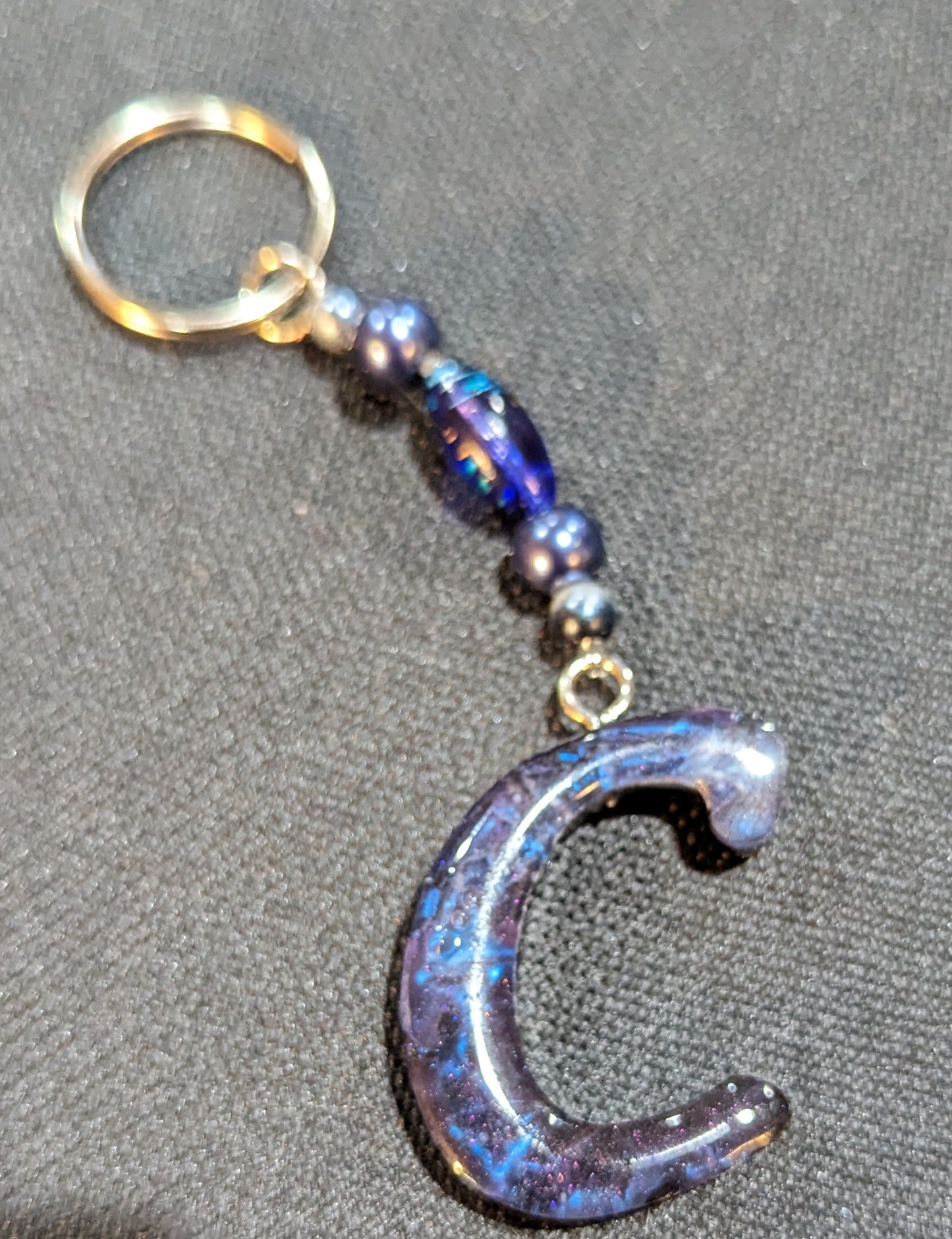 C letter blue beaded keychain
