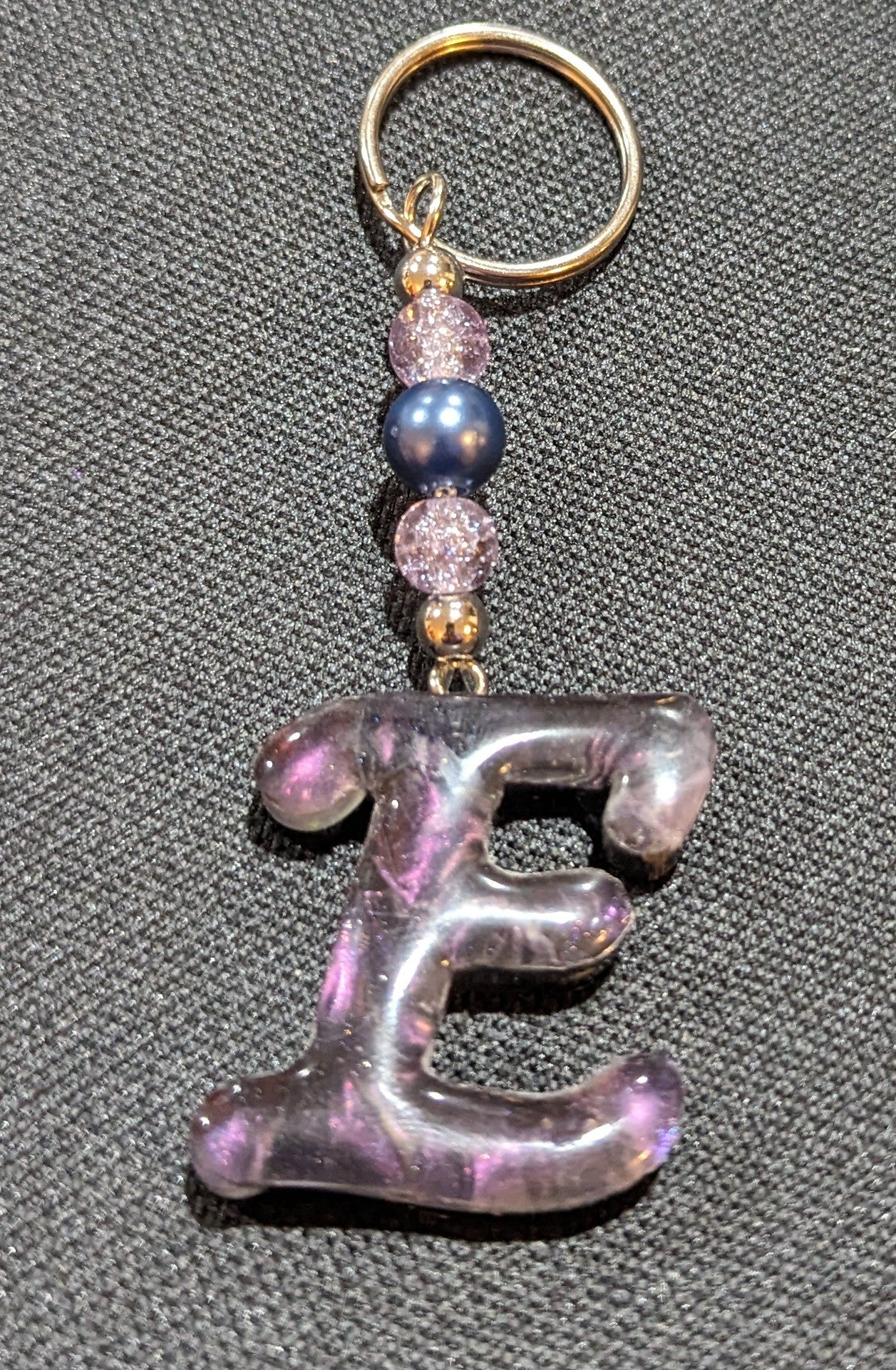 E letter pink beaded keychain