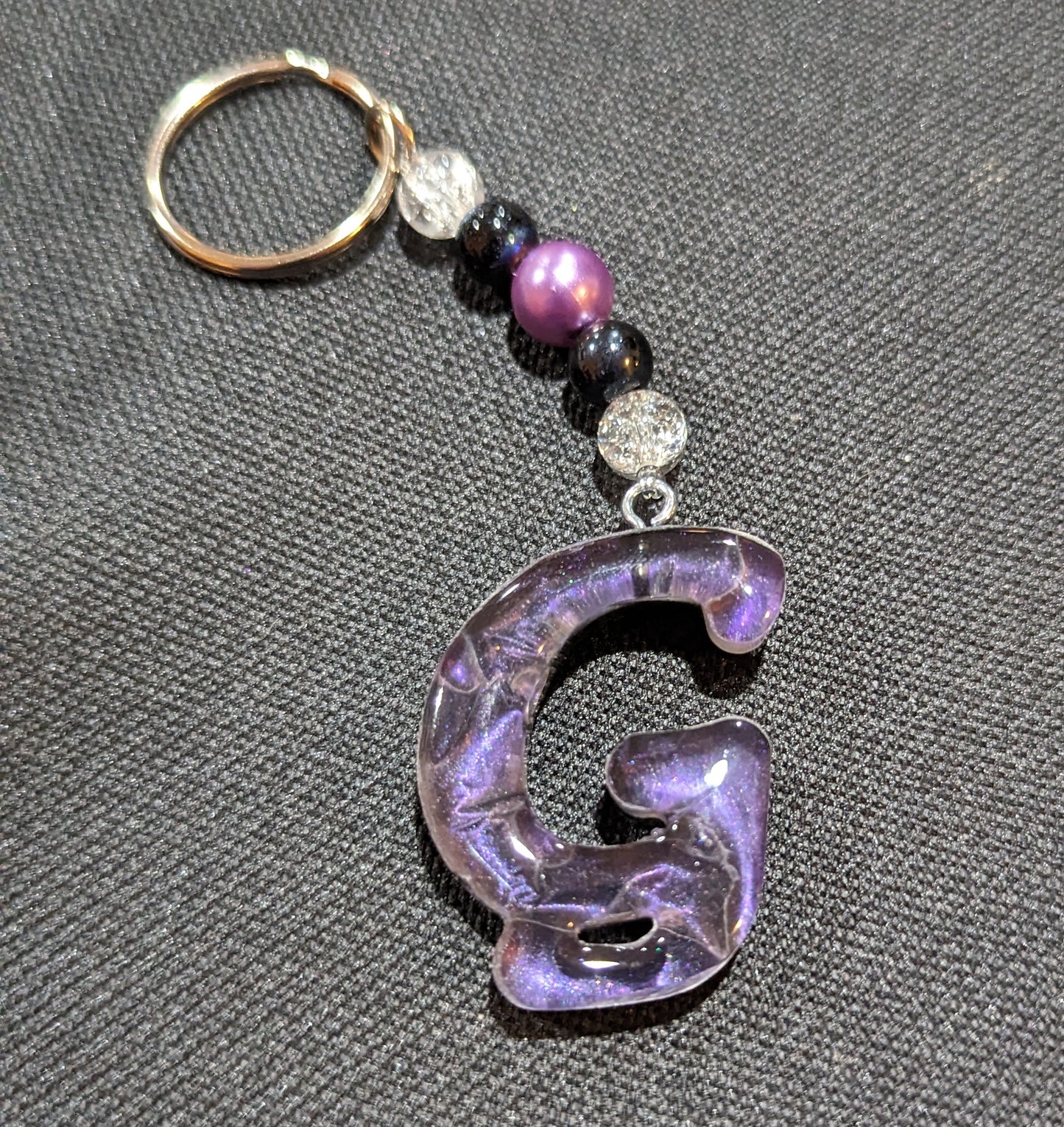 G letter purple beaded keychain