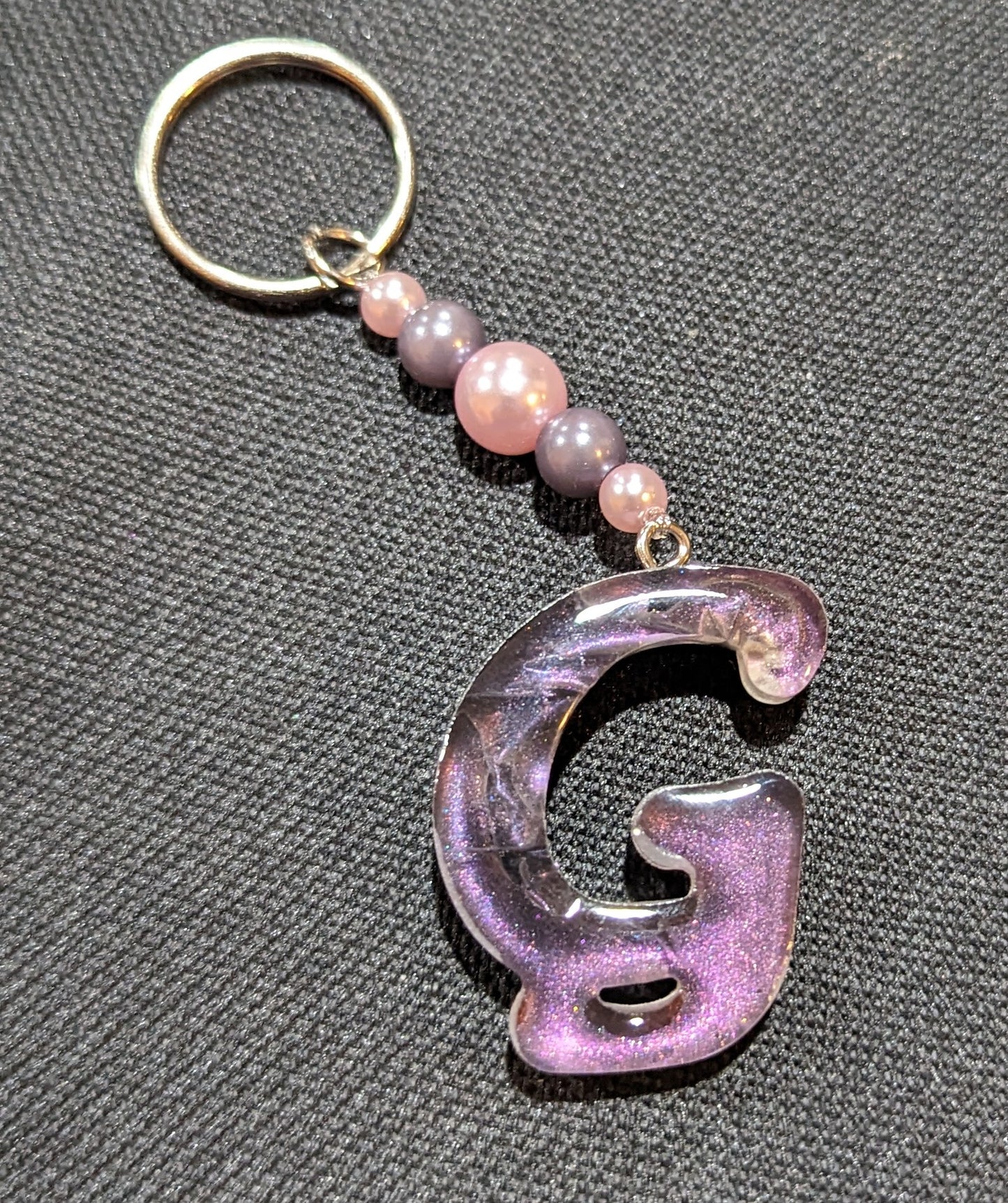 G letter pink beaded keychain