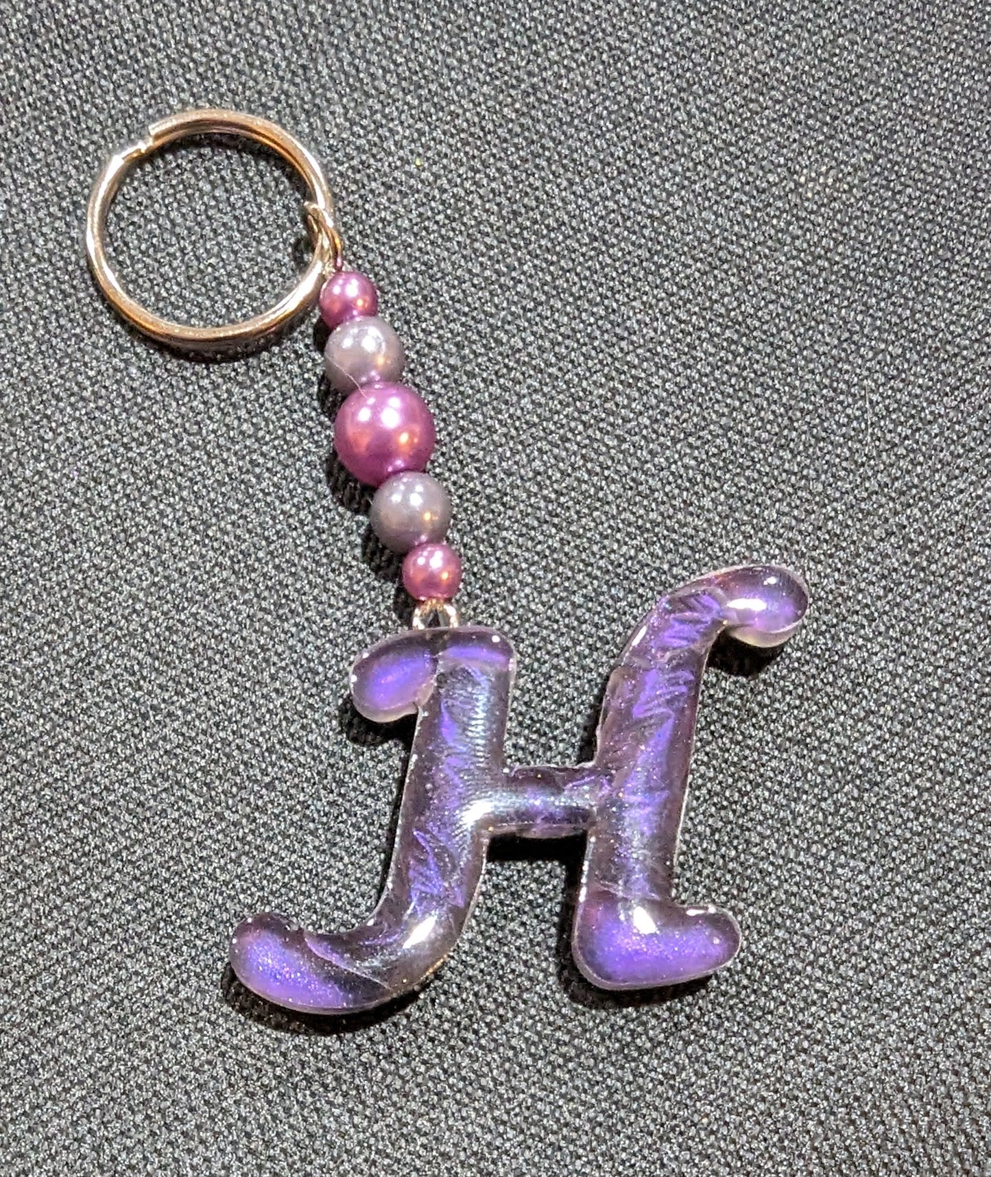 H letter pink beaded keychain