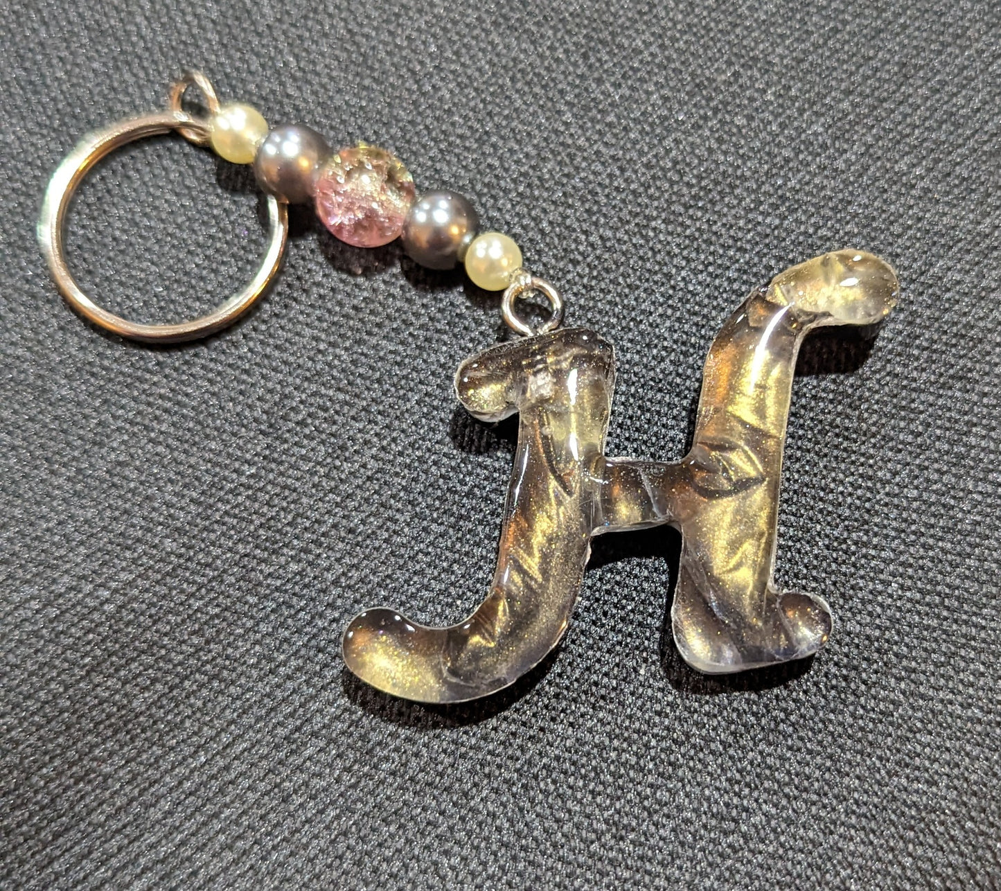 H letter gold beaded keychain