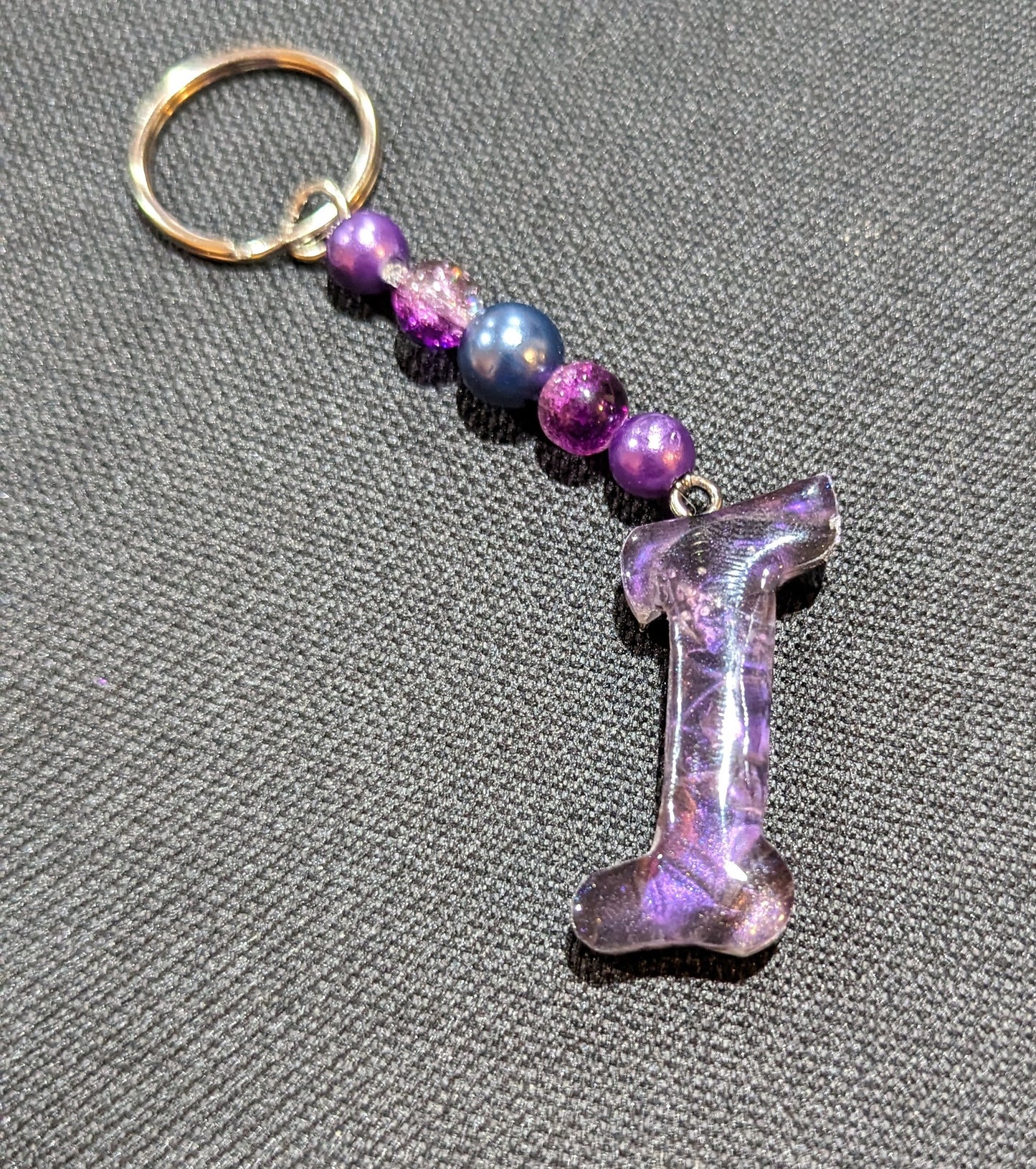 I letter purple beaded keychain