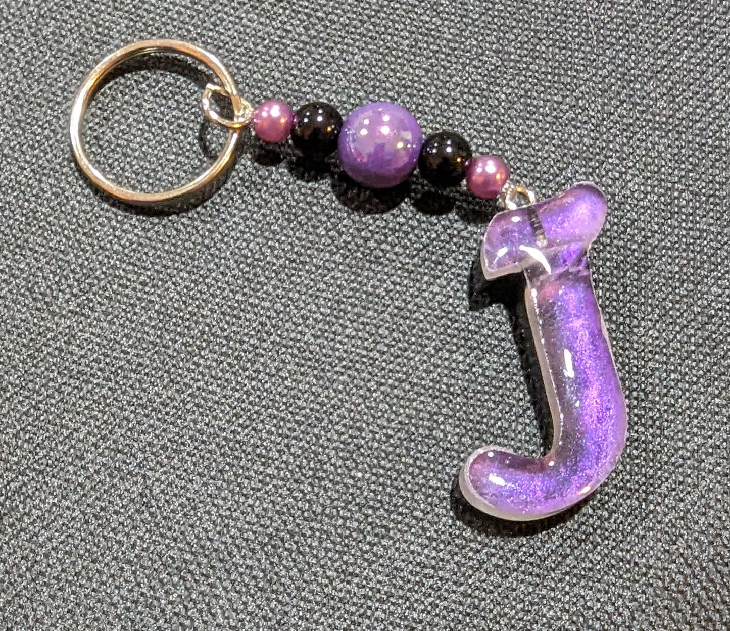 J letter purple beaded keychain