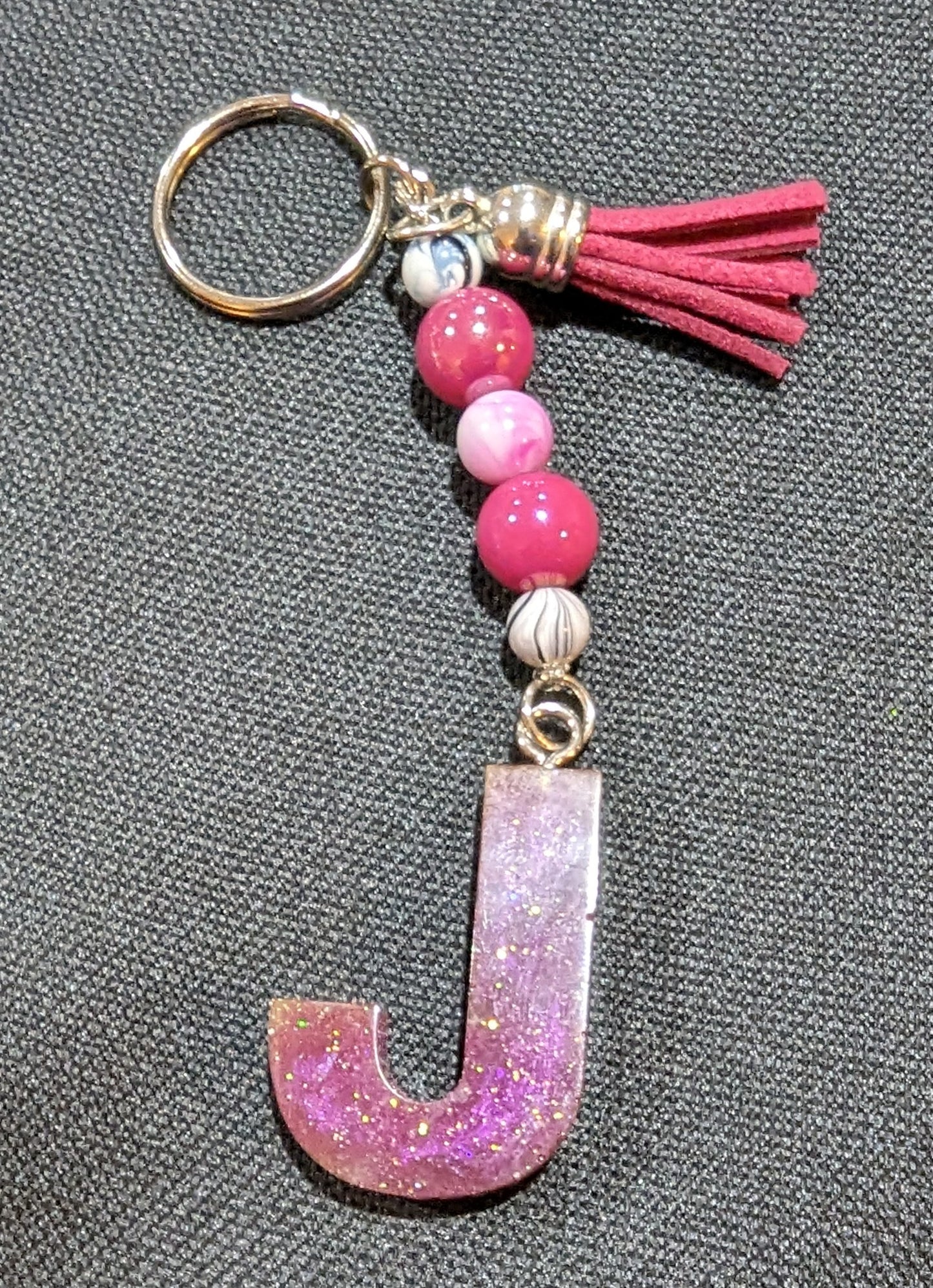 J letter pink beaded keychain