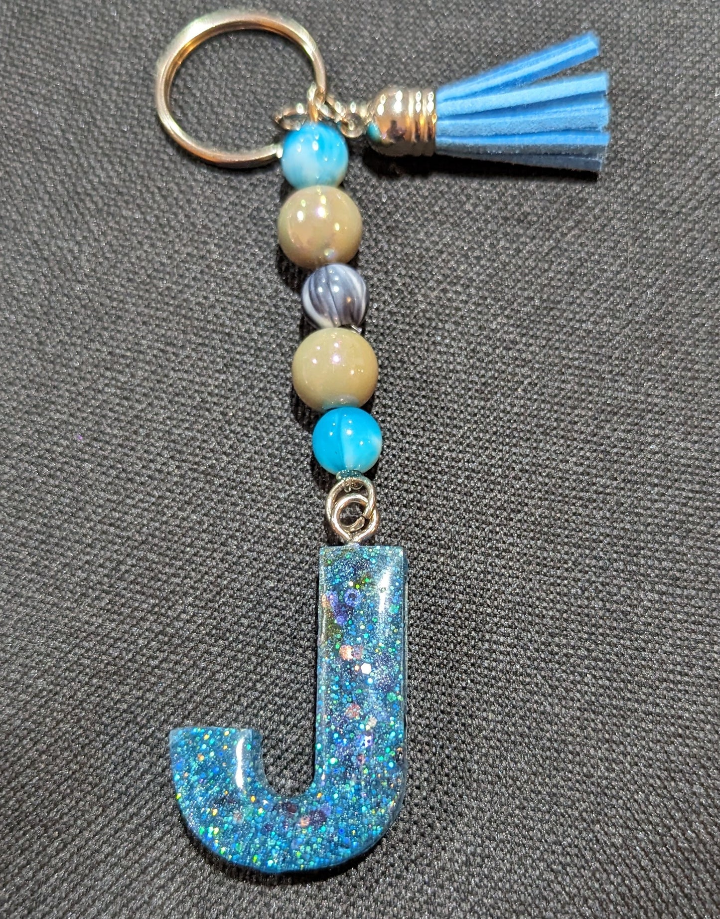 J letter blue beaded keychain