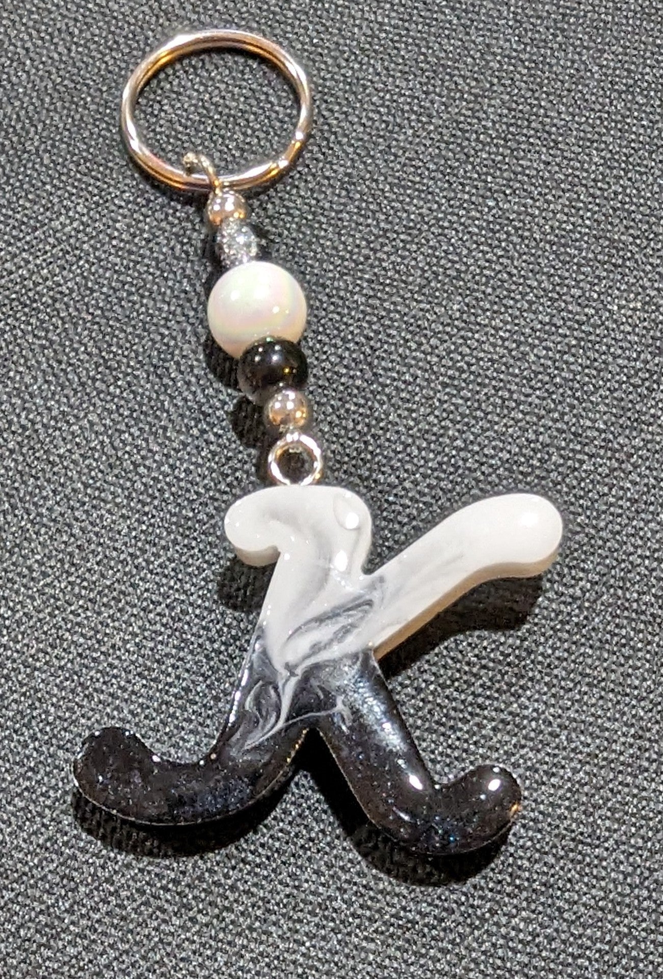 K letter Black and white beaded keychain