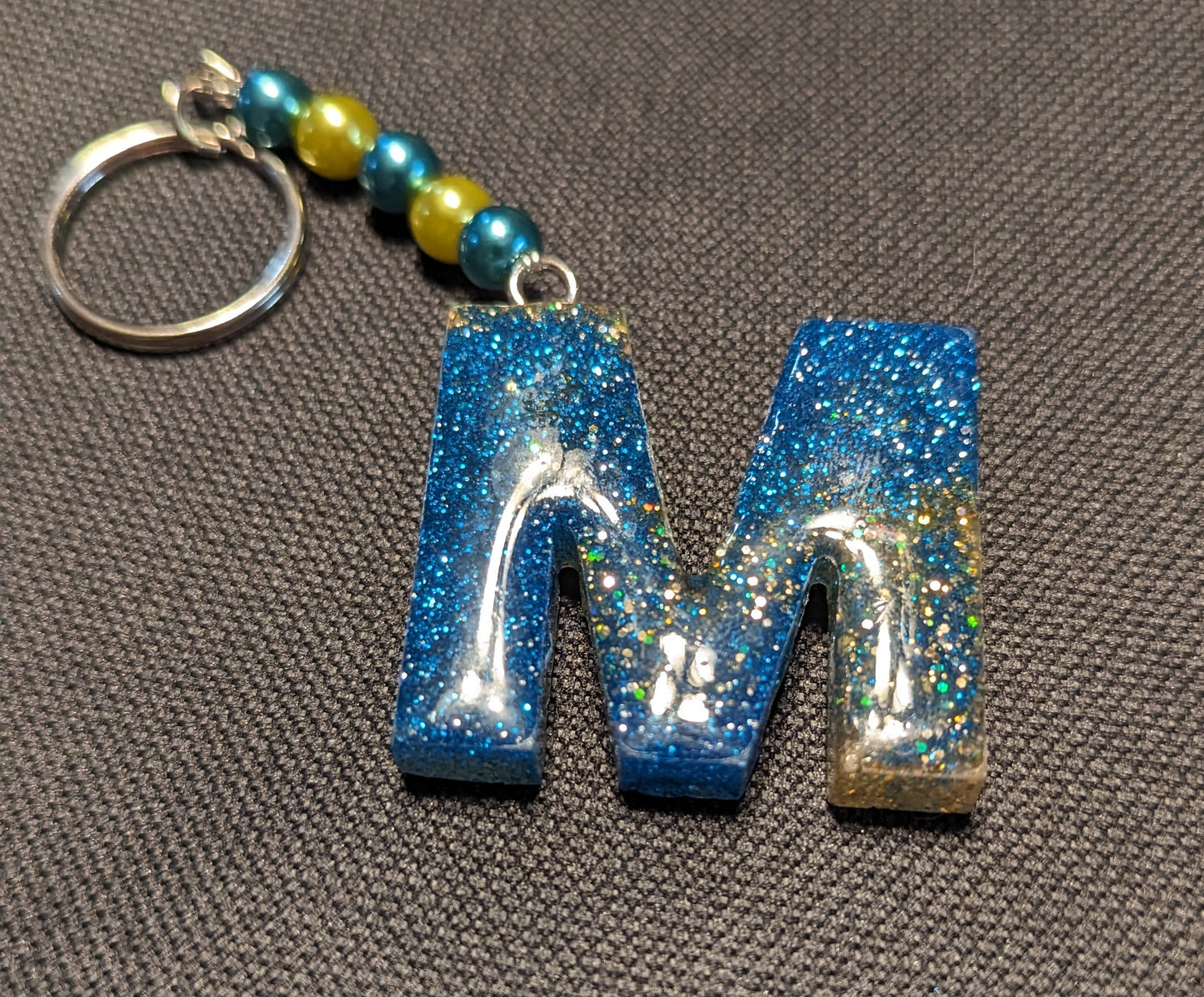 M letter Blue and gold beaded keychain