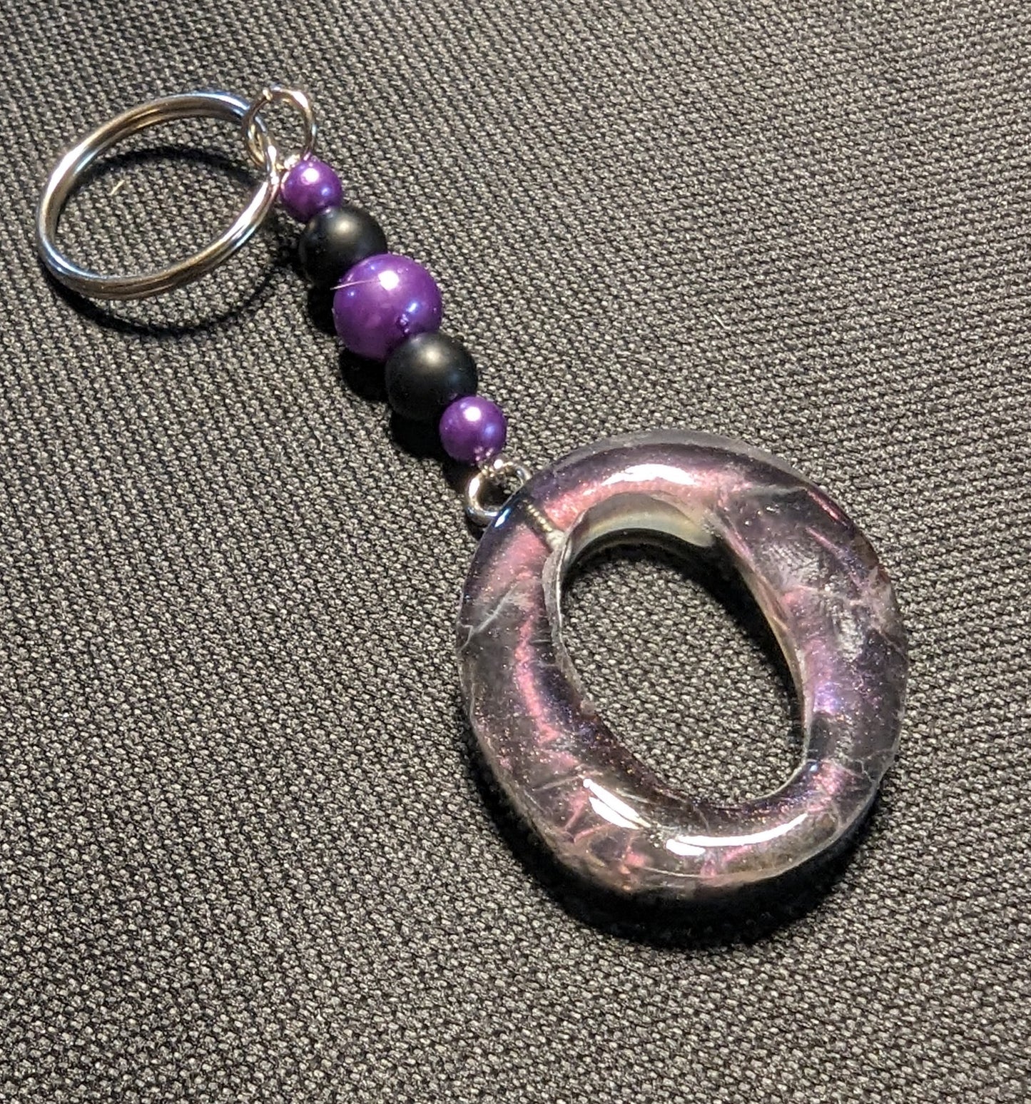 O letter pink beaded keychain
