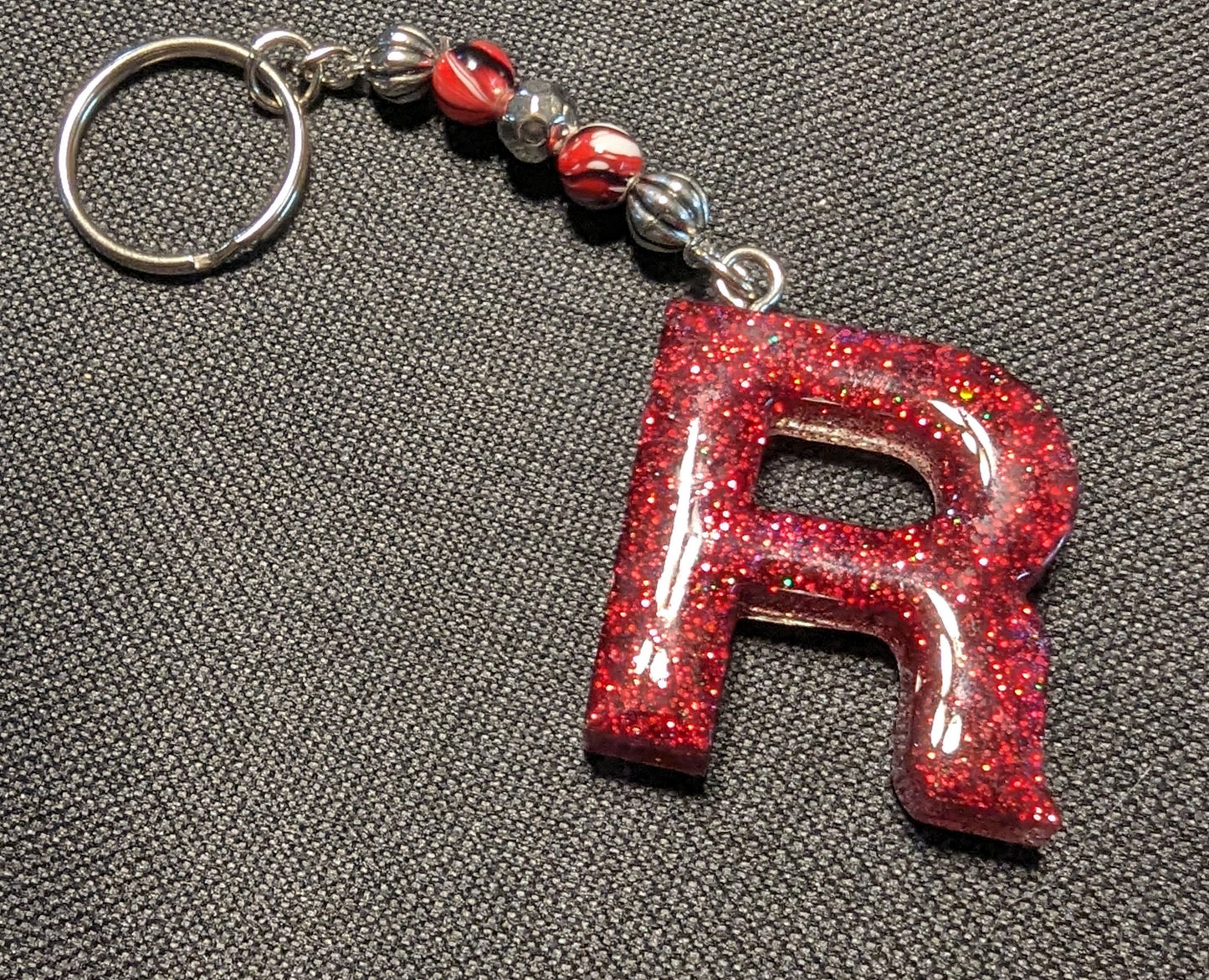 R letter red beaded keychain
