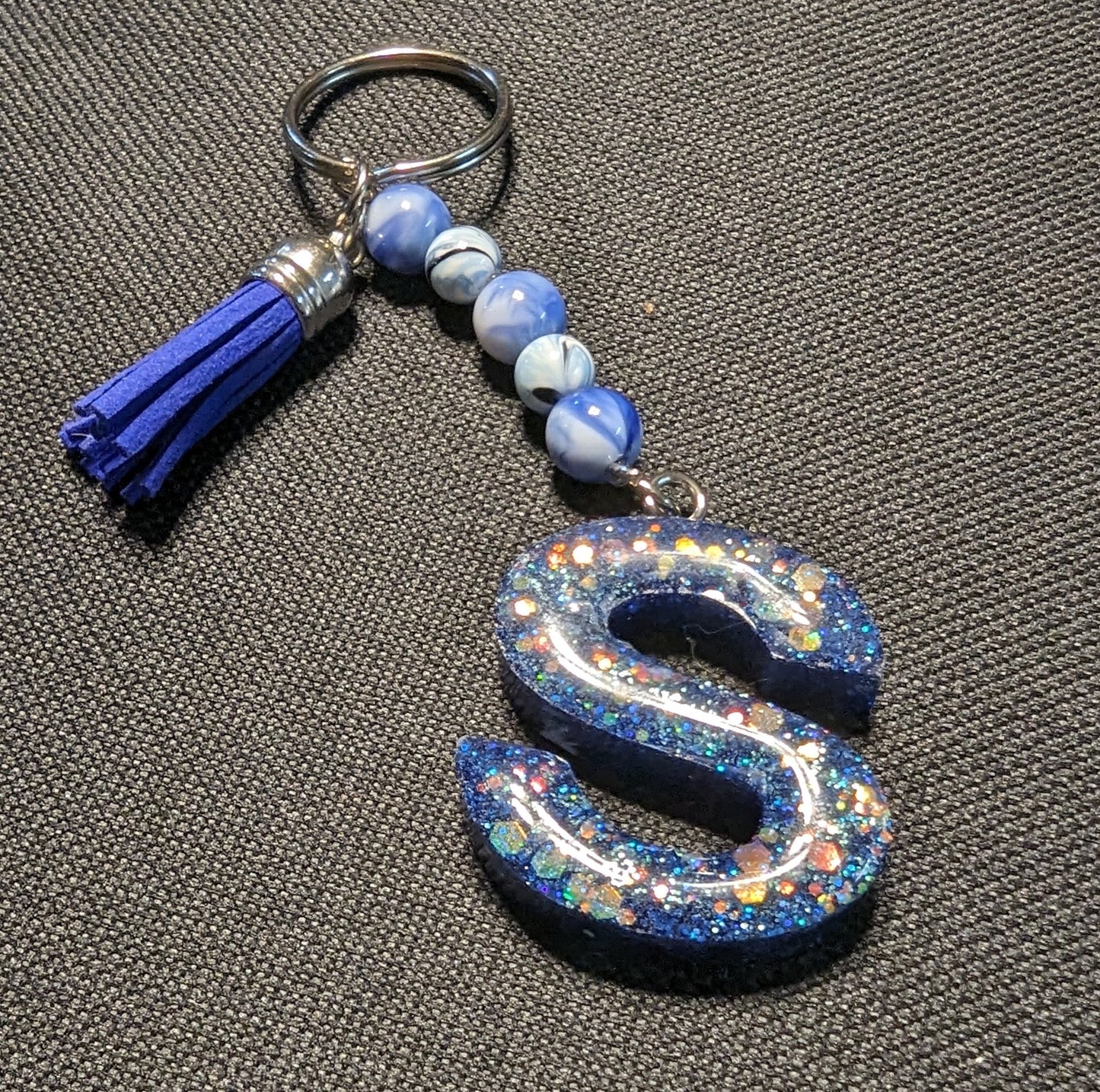 S letter blue beaded keychain