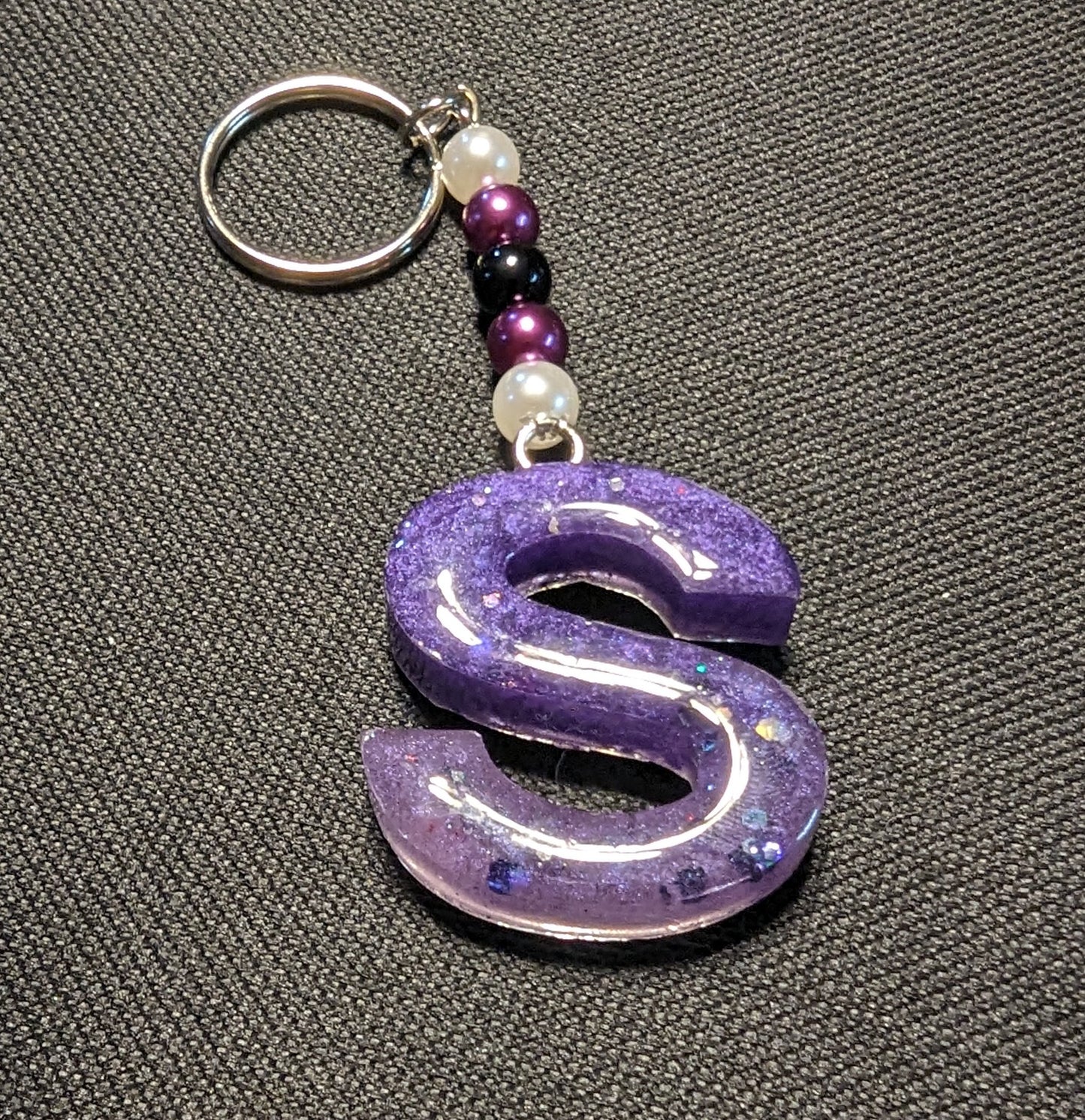 S letter purple beaded keychain