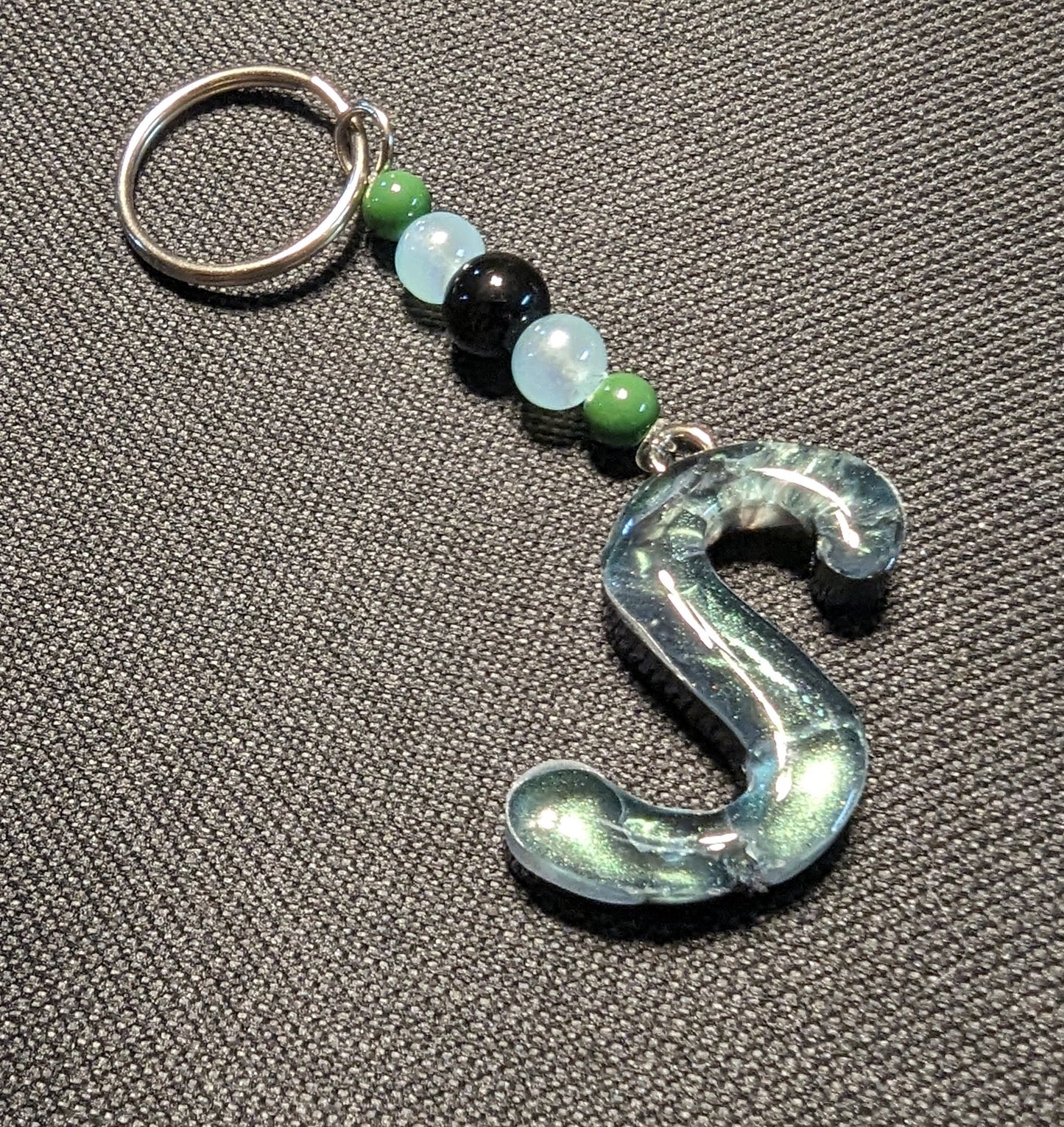 S letter green beaded keychain