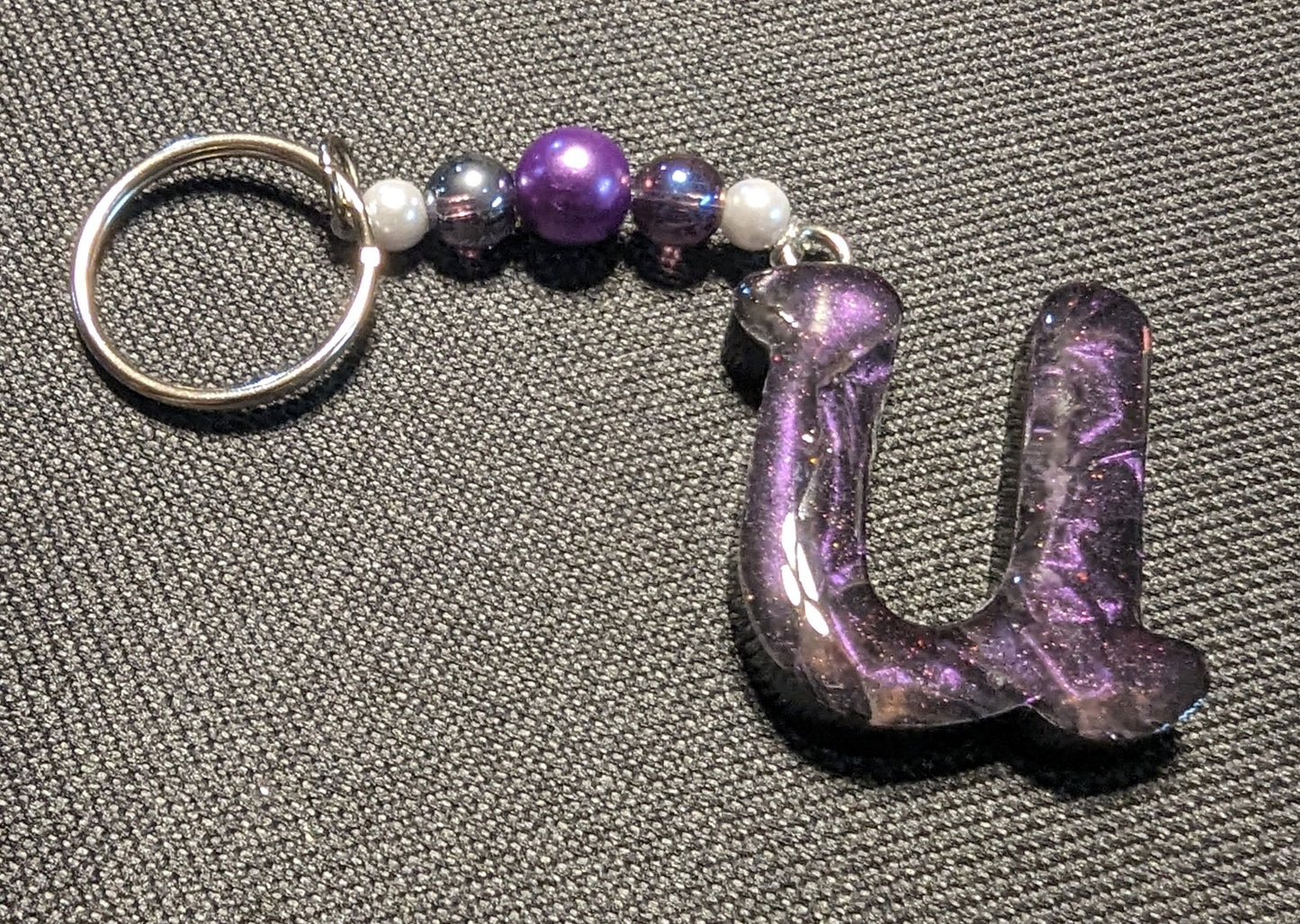 U letter purple beaded keychain