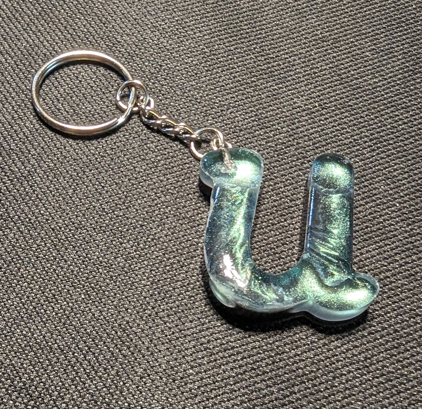 U letter green plain keychain
