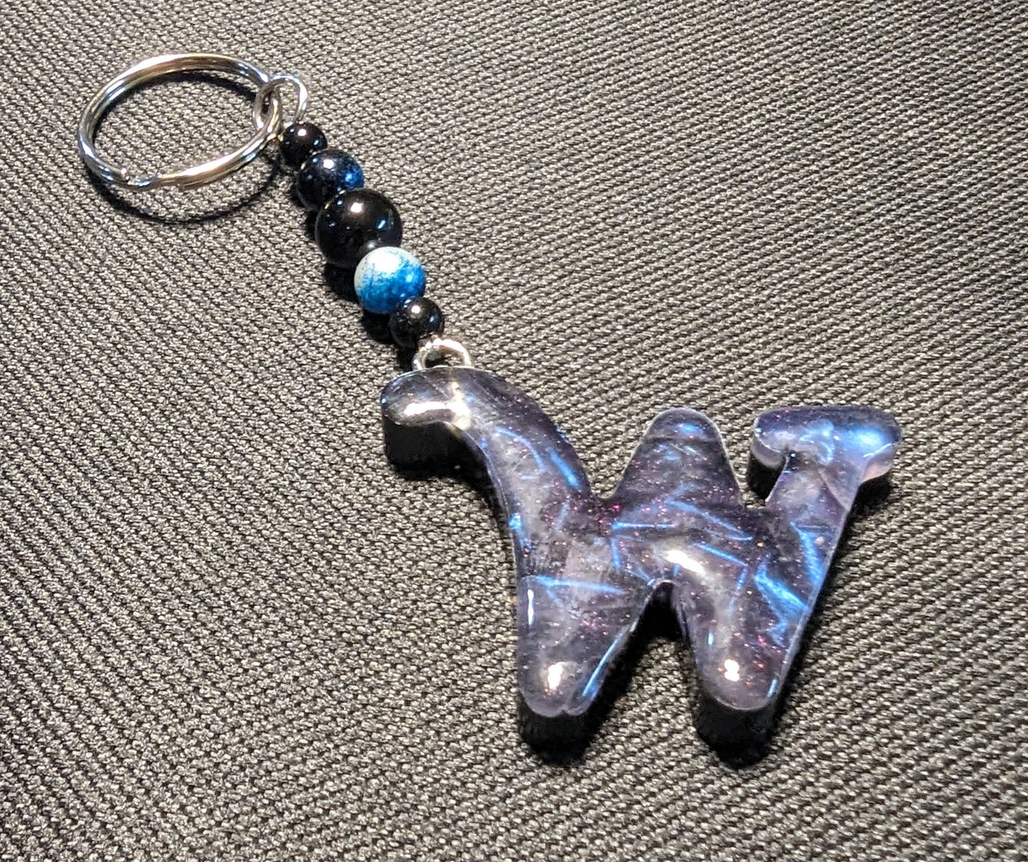 W letter blue beaded keychain