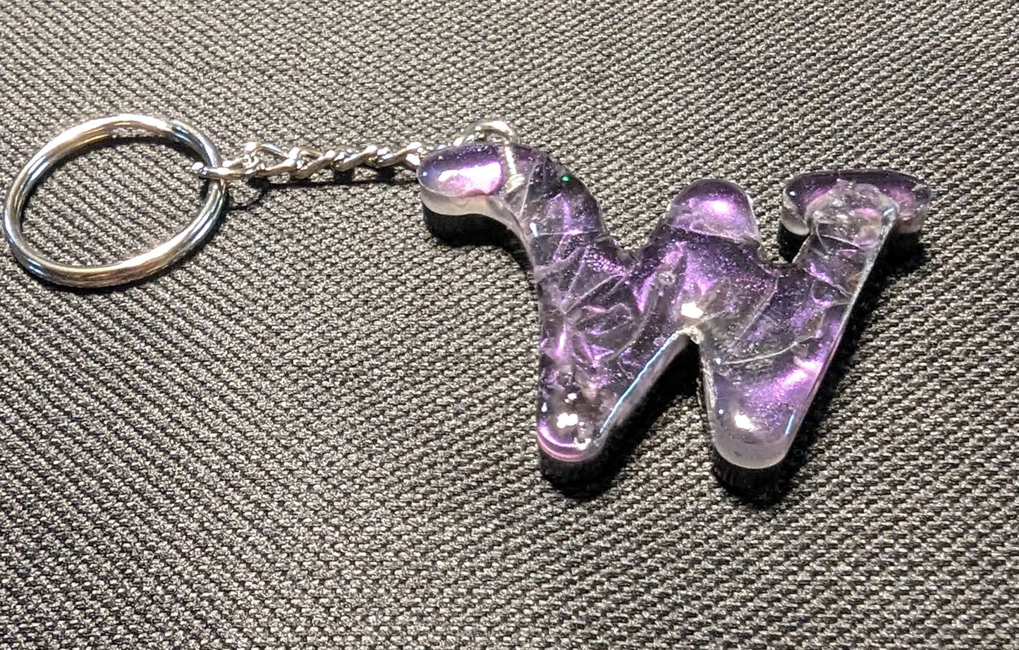 W letter purple plain keychain