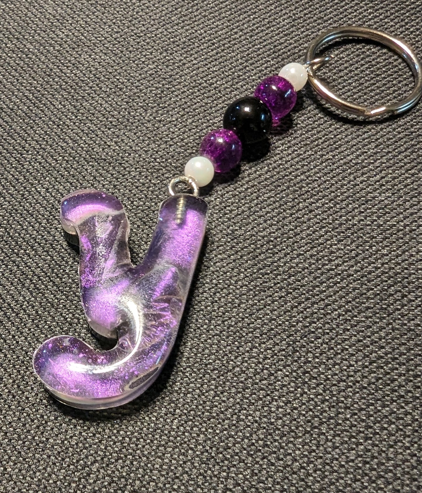 Y letter purple beaded keychain