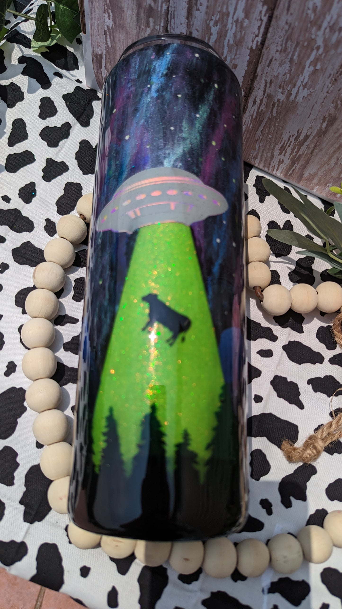 30 oz skinny cow being abducted by alien epoxy tumbler with lid and straw