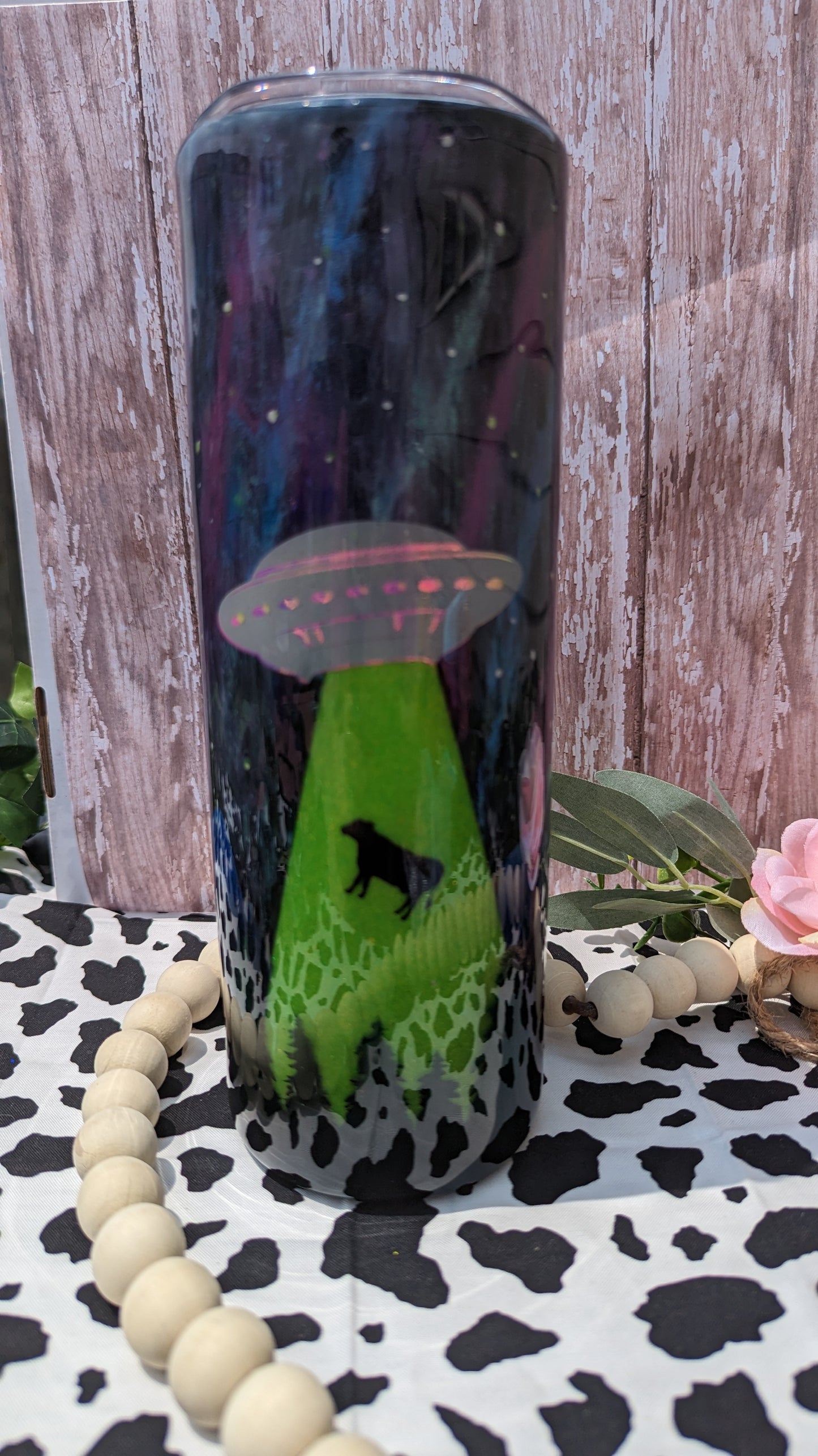 30 oz skinny cow being abducted by alien epoxy tumbler with lid and straw