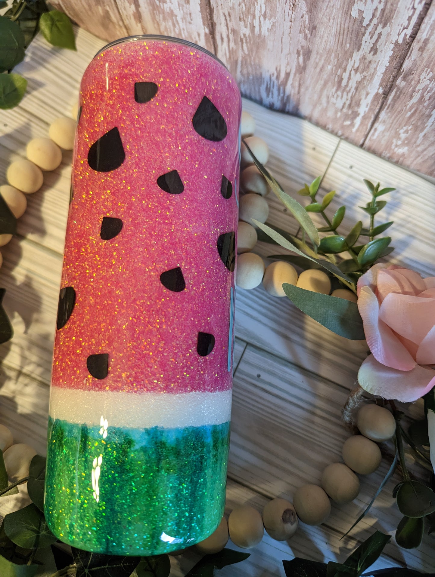 20 OZ watermelon "sweet as a melon" stainless steel double insulated epoxy tumbler with lid and straw