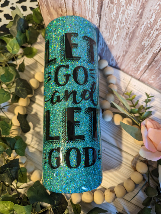 30 oz Let Go and Let God teal with flowers stainless steel double insulated epoxy tumbler with lid and straw