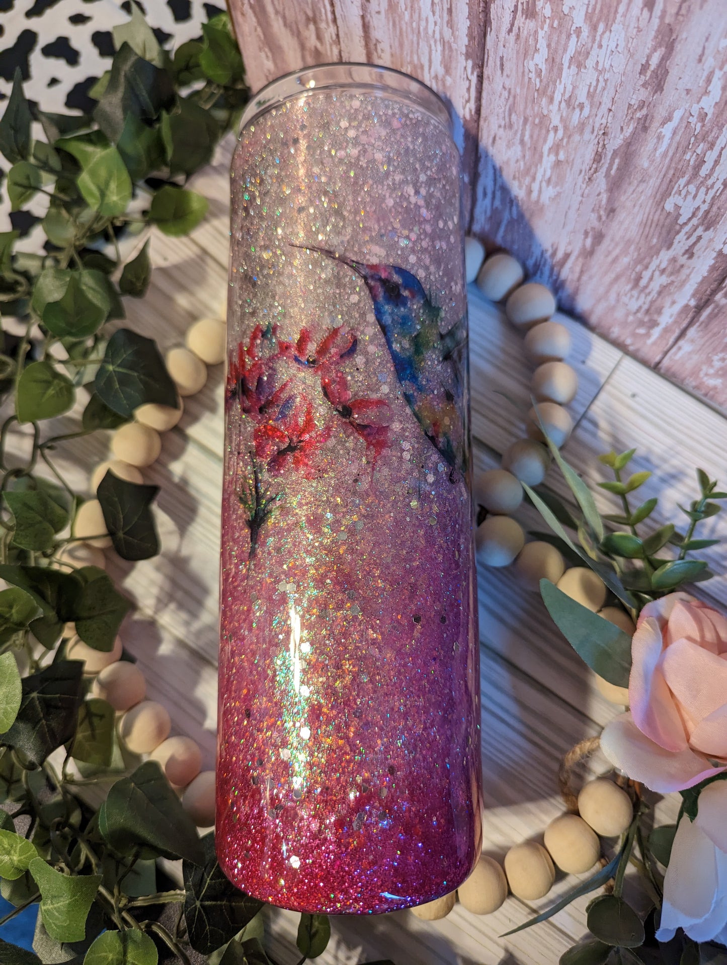30 oz hummingbird with flower stainless steel double insulated epoxy tumbler with lid and straw