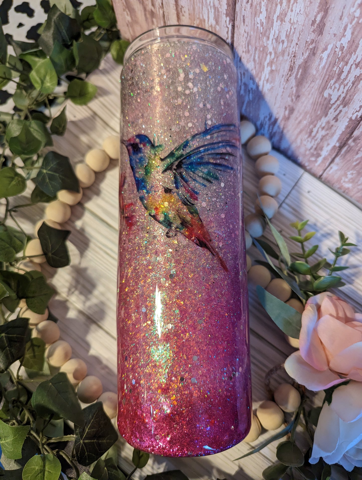 30 oz hummingbird with flower stainless steel double insulated epoxy tumbler with lid and straw