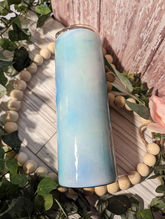 20 Oz skinny koi fish in light blue glitter swirl water epoxy tumbler