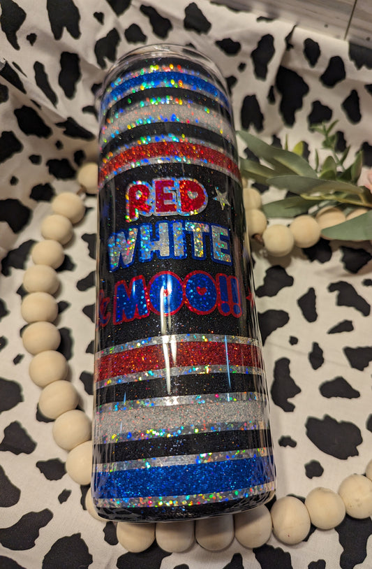20 oz red white and mooo custom epoxy tumbler
