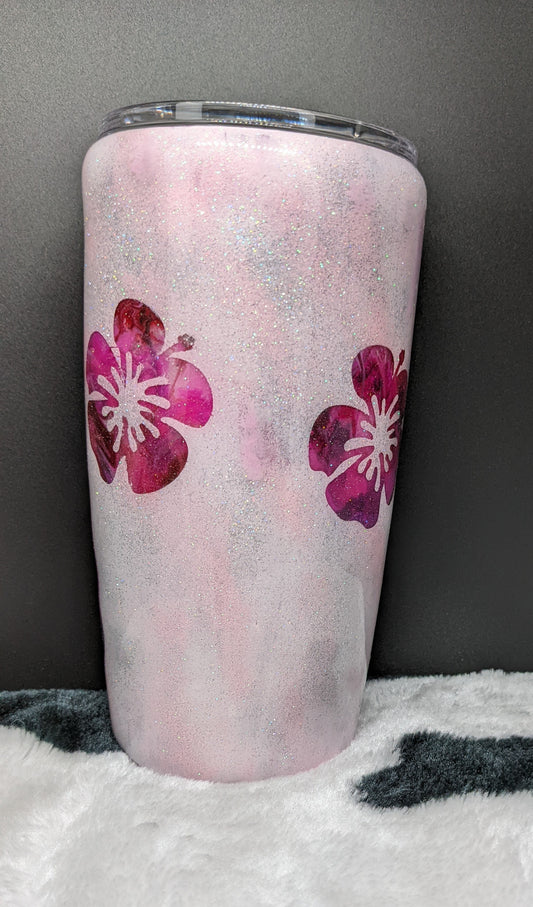 20 oz flower tumbler pink