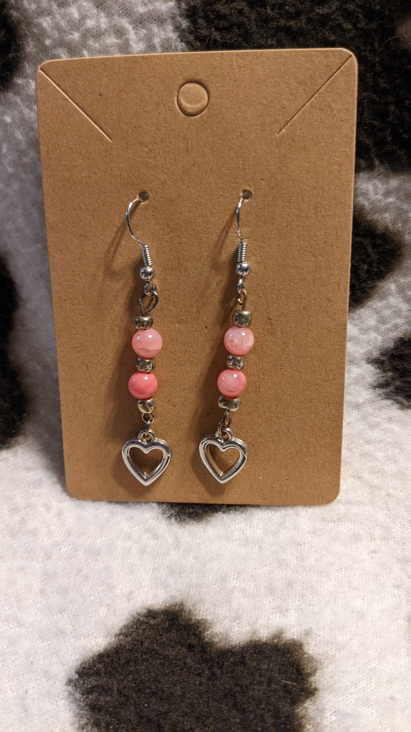 Pink and silver heart dangling earrings