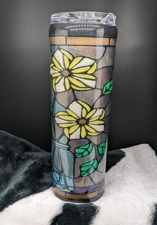 30 oz skinny yellow flower in vase epoxy tumbler