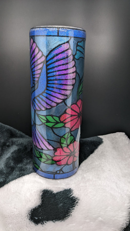 30 oz skinny hummingbird on flower