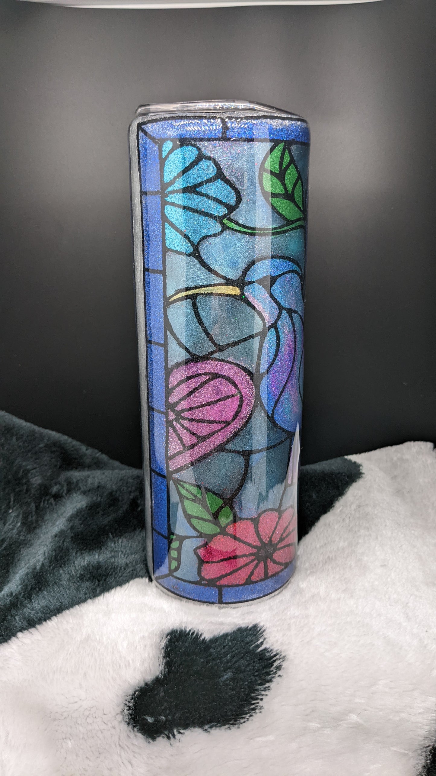 30 oz skinny hummingbird on flower