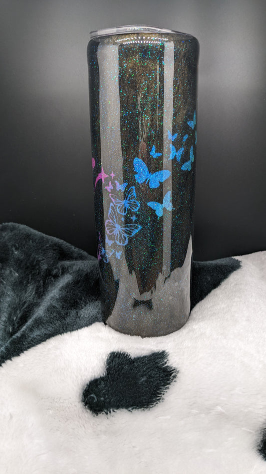 30 oz skinny heart flying butterfly epoxy tumbler