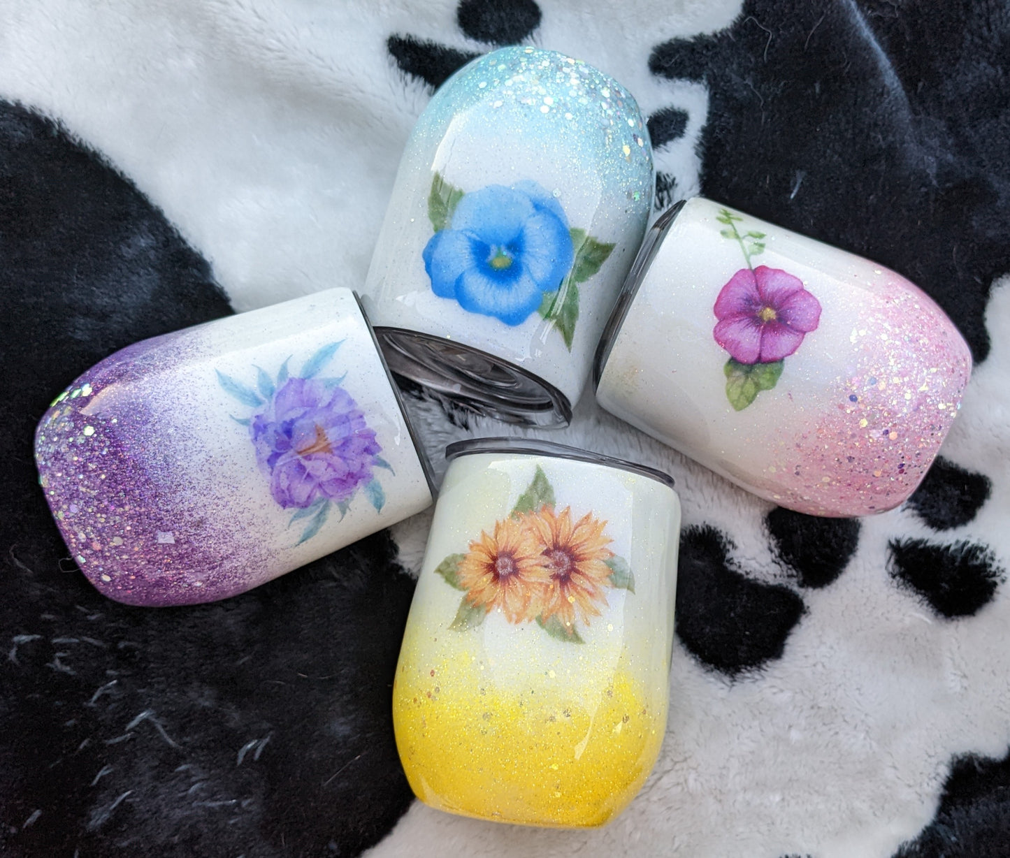 12 oz blue flower epoxy wine tumbler