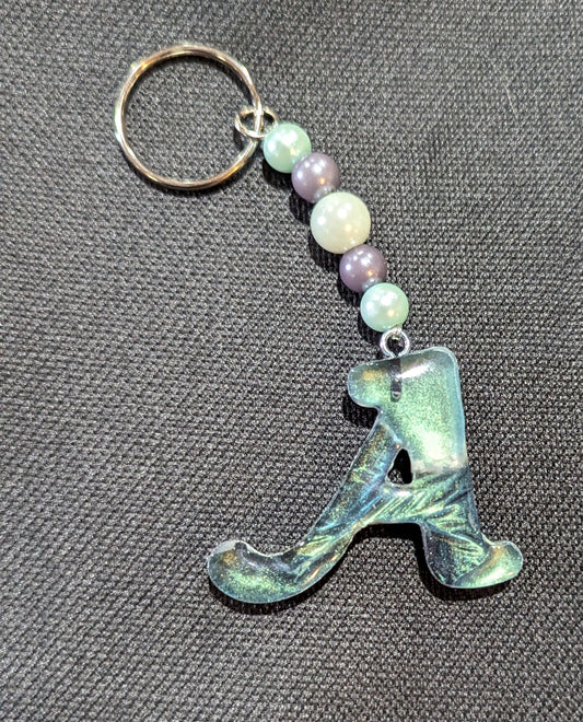 A letter Green beaded Keychain