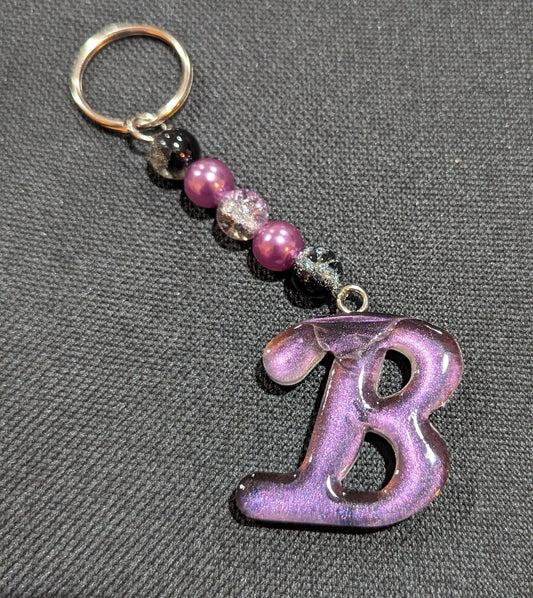B letter Pinkish swirl multi-colored beaded Keychain