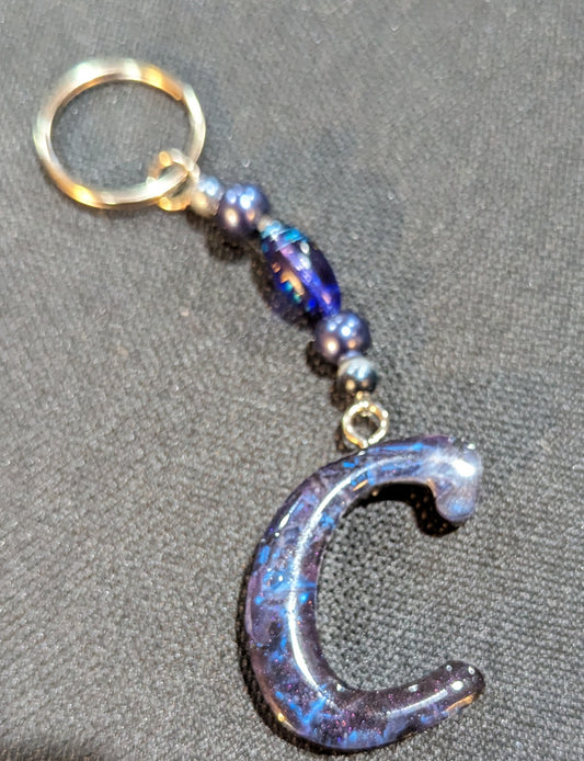 C letter blue beaded keychain