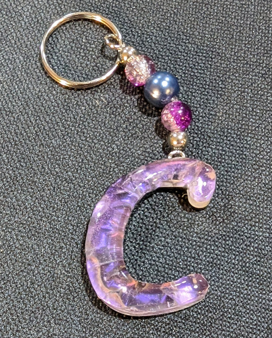 C letter pink beaded keychain