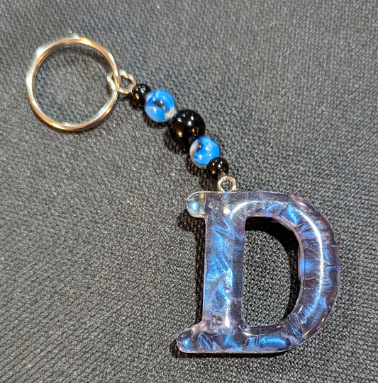 D letter blue beaded keychain