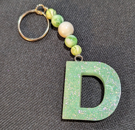 D letter light green beaded keychain
