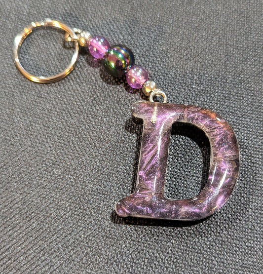 D letter purple beaded keychain