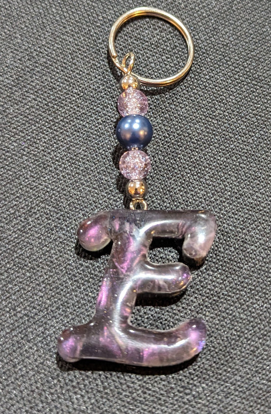 E letter pink beaded keychain