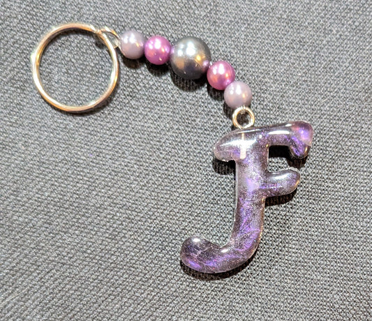 F letter purple beaded keychain keychain