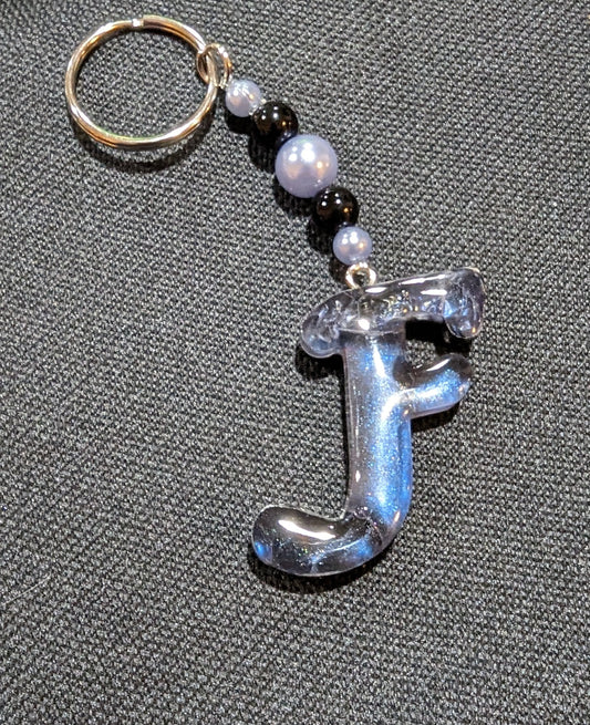F letter Blue beaded keychain