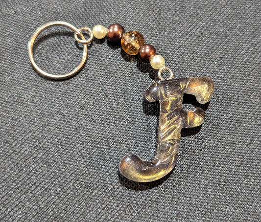 F letter gold beaded keychain
