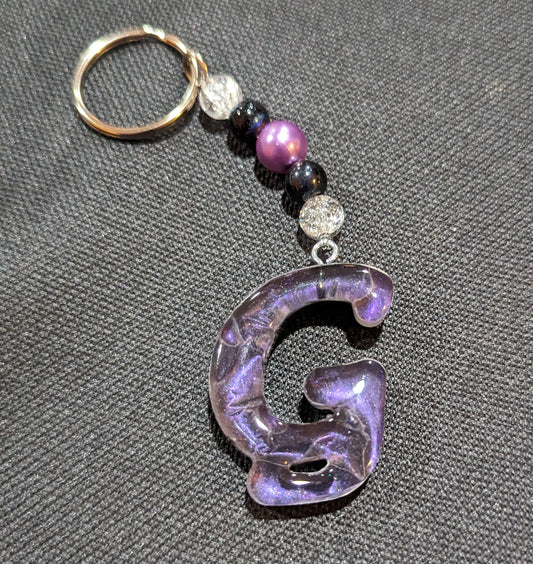 G letter purple beaded keychain